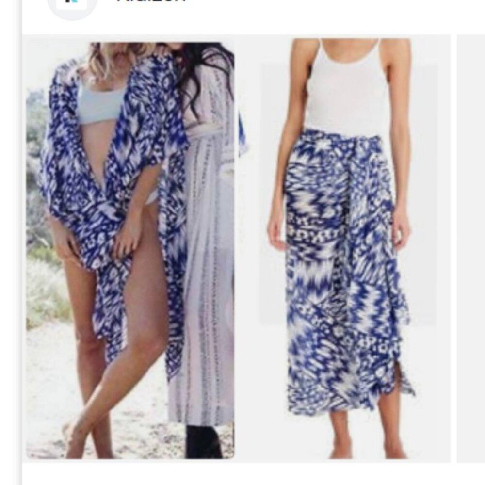 MICHAEL STARS Ruana Multi-Way Convertible Wrap One Size OS Blue Cobalt White